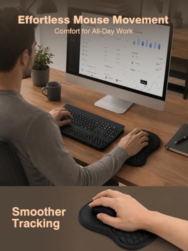 Ergonomic Keyboard and Mouse Pad Combo with Stand/Wrist Rest, Black - Image 5