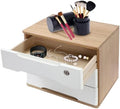 Wooden Desk Organizer with Lockable Drawers, 3-Tier Countertop Storage Cabinet File Cabinet Jewelry Organizer Home Office Supplies Organization Unit (Wood Color&White-1 Lock) by LEYSRIS