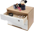 Wooden Desk Organizer with Lockable Drawers, 3-Tier Countertop Storage Cabinet File Cabinet Jewelry Organizer Home Office Supplies Organization Unit (Wood Color&White-1 Lock) by LEYSRIS