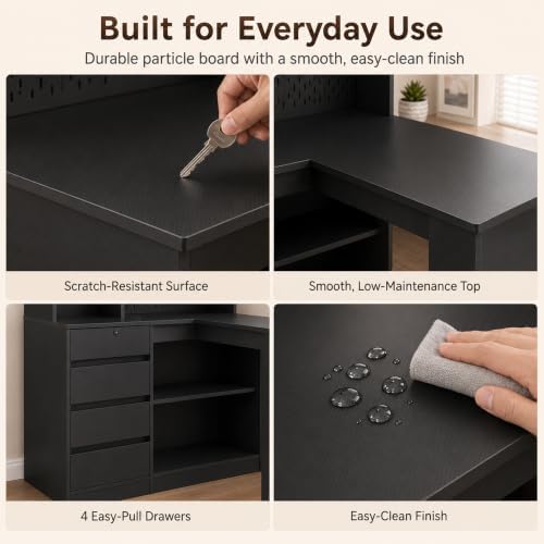 51.6" L Shaped Computer Desk with Drawers for Home Office, Black - Image 6