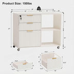 INNOD 3 Drawer Fluted Mobile Filing Cabinet with Lock, Lateral Rolling Under Desk File Cabinet, Wooden Printer Stand Table for Home Office Essentials Storage Organization Furniture Letters/A4(White) - Image 2