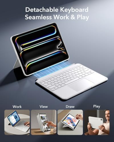 ESR for iPad Pro 13" Case with Keyboard (M5/M4, 2025/2024), Magnetic Detachable Keyboard, Portrait/Landscape Modes, Large Click-Anywhere Trackpad, Backlit Keys, Shift Series, White - Image 4