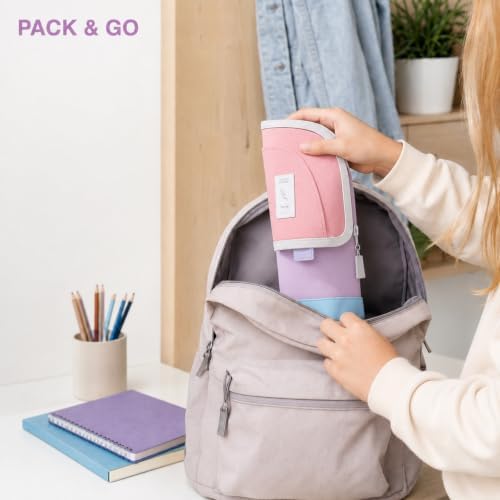 Retractable Pencil Case, Large Standing Pen Pouch, 3 Compartments (Rococo Pink) - Image 5