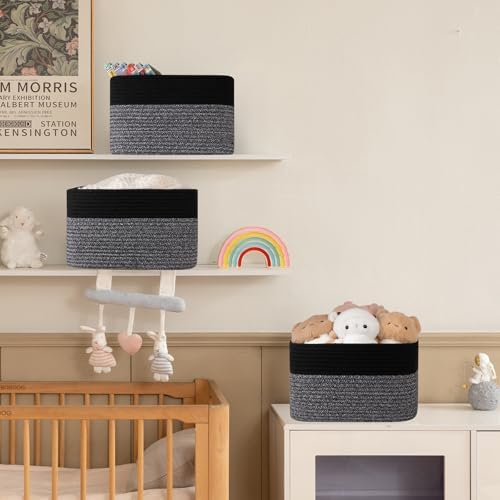 4 Pack Storage Baskets for Organizing, Woven Baskets for Shelves - Perfect for Toys, Books, Towels, and Clothes, Durable Gift Basket Bins Toy Storage, 12.7''Lx9''Wx7.8''H, Dark Grey and Black - Image 5