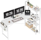 Treesland 55 Inch Computer Desk with Bookshelf, Corner Desk with Storage, L Shaped Desk, Home Office Desks, Writing Study Desk for Bedroom, White by Treesland