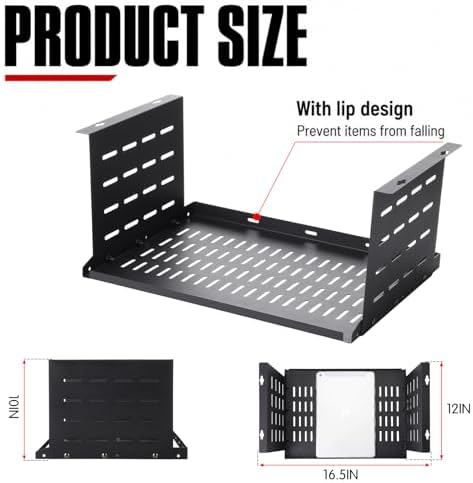 Under Desk Computer Mount for Small Form Factor Sff Computers and Pcs, Using Space 16.7" x H 8" x D 12" Mount Shelf Organizer for Office Home Workstation Gaming Stand up Desk - Image 2