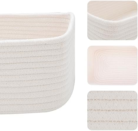 MiniArk Small Storage Baskets for Organizing | Closet Organizer Bins | Shelf Toy Basket | Woven Rope Baskets | Cube Decorative Box | Shallow Basket | 11.5x7.5x4.7” | 4 Packs Off White - Image 2