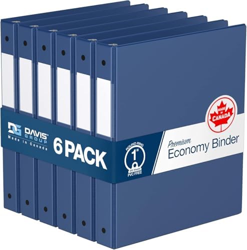 Premium Economy 3-Ring Binder, Spine Label, 1" Round Rings, Royal Blue 6 Pk by DAVISGROUP