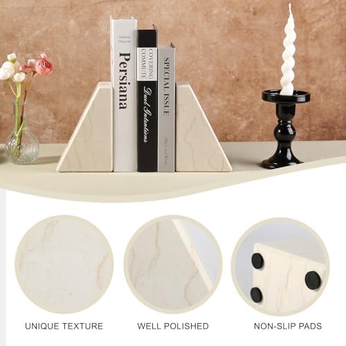Koville Marble Bookends for Shelves, Large Bookends for Heavy Books, Non-Slip Heavy Duty Book Stopper for CD/Movies, Aesthetic Decorative Bookends for Shelves Table Home Decor(Beige) - Image 7