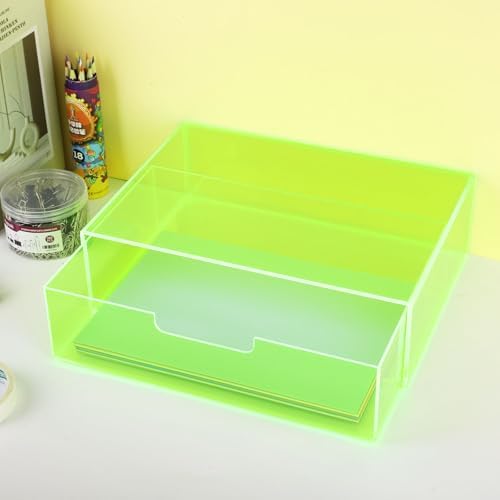 Gelite Acrylic Desk Organizer with Drawer for Makeup Vanity Stackable Desktop Storage Box for Office Supplies, 13.8 x 9.8 x 3.9’’, Neon Green - Image 4