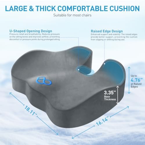 BlissTrends Memory Foam Seat Cushion for Office Chair & Car Seat, LightGrey - Image 2