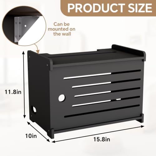 Wooden WiFi Router Storage Box Hider Shelf, Decorative Projector Box Hider Rack Countertop, for Cable, Modem, Internet, Router Power Cover Storage Organizer Cabinet Wall Mounted, Black - Image 3