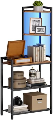 HOOBRO 5-Tier Corner Shelf Stand, Corner Shelf with LED Light, 56.3" Tall Corner Bookshelf, Display Rack Storage Organizer with Table, for Small Spaces, Living Room, Entryway, Rustic Brown BF69DCJ01 by HOOBRO