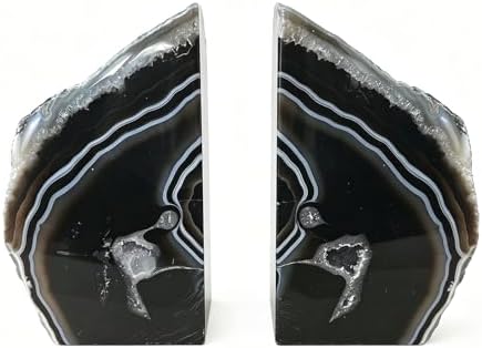JIC Gem Black Agate Geode Bookends Rubber Bumpers Heavy Stoppers 4-6 Lbs by JICGem%C2%AE