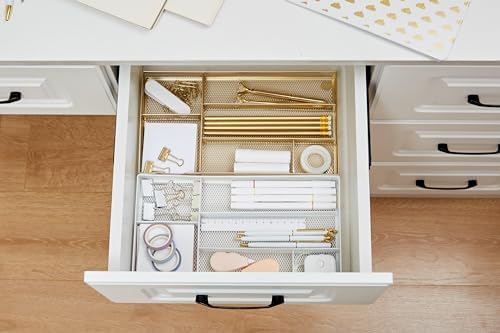 Annova Desk Drawer Organizer Tray for Office Organization - Metal Mesh - Storage Tray with Dividers for Pens, Desktop Accessories, Bathroom, Kitchen, Makeup and Office Supplies (Small, Gold) - Image 6