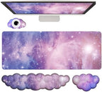 Cloud Wrist Rest Keyboard Purple Cloud Mouse Pad Set 4PCS Galaxy Large Desk Mat Ergonomic Space Wrist Pad Support Memory Foam Non-Slip Wrist Rest for Keyboard and Mouse Computer Gaming Home Office by WFCYGL