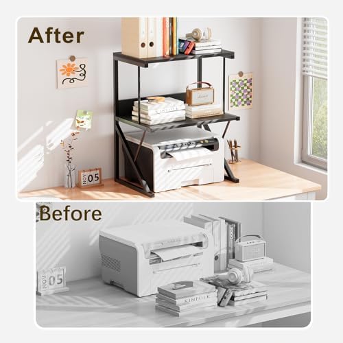 aboxoo Printer Stand for Desk to Save Space, Metal+Wood for Home Office - Image 2