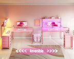 MOTPK 51" L Shaped Gaming Desk with Shelf & 4 Drawers, Carbon Fiber Pink - Image 7