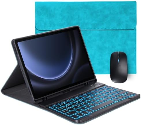 Keyboard Case for Samsung Galaxy Tab S10 Lite/S10 FE/S9 FE 5G 10.9"/S9,Mouse and 7 Color Backlit Keyboard,Pencil Holder, Magnetic Detachable,Premium PU Leather Cover with Auto Sleep/Wake,Blue+Mouse by Dremlongtra