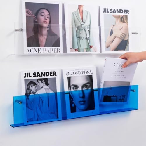 ROYALITA 2-Pack Acrylic Magazine Holder Brochure Holder, Blue 17 Inch - Image 2