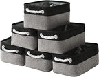 TheWarmHome Storage Basket for Organizing - 12x8x5.2 inch Small 6 Pack Collapsible Storage Bin for Shelves with Rope, Fabric Storage Cubes for Cloth Gift Toy Decorative Organizer (Black & Grey) by TheWarmHome