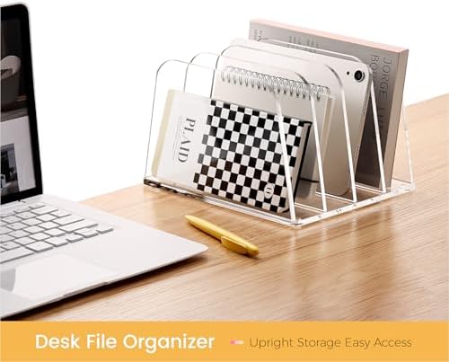 HeZone Desk File Organizer,4-Section Vertical File Folder Holder,Clear - Image 2