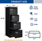 Fesbos File Cabinet - 4 Drawers Vertical 17.8" Deep Lockable Filing Cabinet Black Metal Storage Cabinets for Home Office to Hanging Files Letter/Legal/F4/A4 Size - Image 3
