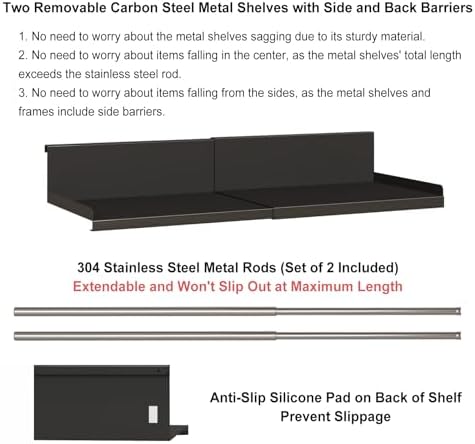 Expandable Under Cabinet Shelf Organizer with 0.94-Inch Thick Clips, Heavy Duty Extendable Under Shelf Storage Basket for Pantry or Laundry Room, Black, 2 Pack, Interior: 4.13" H x 7.2" D - Image 4