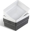 Eslite A4 Size Plastic Storage Basket,Desktop File Paper Letter Organizer Tray, 6-Packs (White+Grey) by Eslite