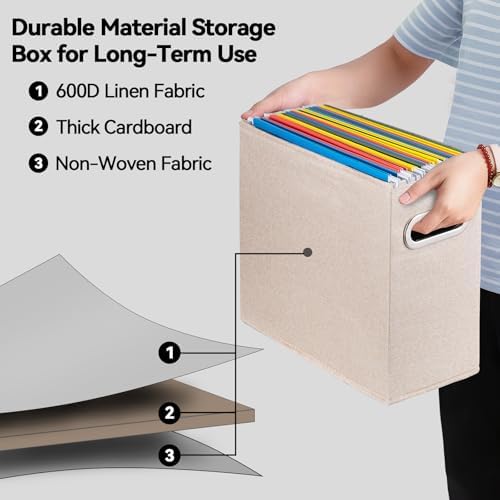 8 Pack Letter Size File Storage Box Collapsible，Fabric Hanging File Folders Organizer, Portable Office Document Holder with Metal Handle, Smooth PVC Rails, Beige - Image 3