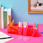 2 Pcs Acrylic Makeup Brush Holder 6 Compartments Pen Organizer, Pink - Image 4