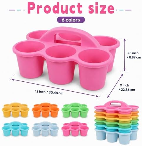 6 Pack Classroom Caddy With Handle for School Supplies, Pastel - Image 2