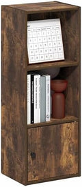 Furinno LUDER Book Shelf, 3-Tier Bookshelf with Open Shelf, Standing Bookcase with 1 Door Cabinet, 9.3 x 12 x 31.5, for Organization and Storage, for Living Room, Bedroom, Home Office, Amber Pine by Furinno-FitsYourSpaceFitsYourBudget