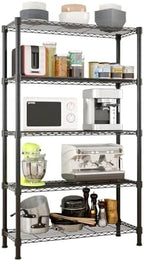 5 Tier Storage Racks Shelving, Heavy Steel Pantry Shelves, Adjustable Wire Shelving Rack, Suitable for Garage, Kitchen, Bathroom, Office, 35" W x 14" D x 71" H, Black by Unknown