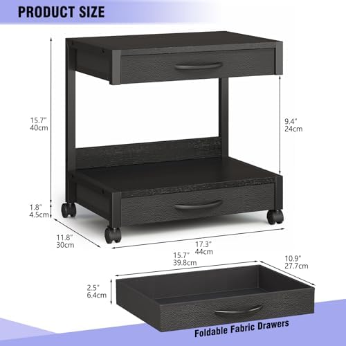 VENNQD 2-Tier Desktop Printer Stand with 2 Fabric Drawers, Prtiner Table with Storage Shelf, Desk Organizer for Home Office,3D Printer,Fax Machine,Scanner (Black, 2 Tier) - Image 5