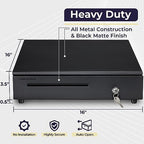 Volcora Cash Register Drawer for Point of Sale (POS) System, 5 Bill/7 Coin, 16" with Adjustable Coin Slots, 12-24V, RJ11/RJ12 Key-Lock, Media Slot, Black - Image 2