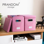 PRANDOM File Organizer Box - Set of 2 Collapsible Decorative Linen Filing Storage Hanging File Folders with Lids Office Cabinet Letter Size Pink (14x9.3x10.8 inch) - Image 2