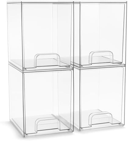 Sorbus Clear Stackable Storage Drawers (4 Pack, 7.6'' Tall) by Sorbus