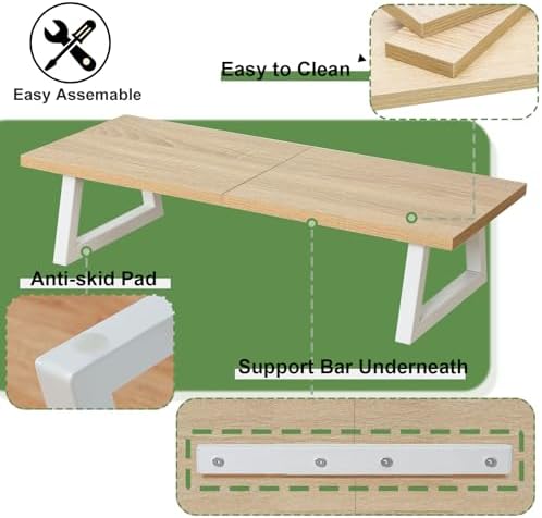 TEAMIX 24 inch Monitor Riser for Desk, Wood & Steel Computer/TV Stand Maple - Image 4