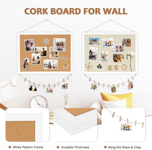 Double-Sided Wood Framed Cork Board with Linen, 36" x 24" - Image 3