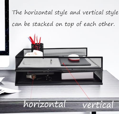 A3 Metal Letter Tray, 2pcs/4pcs/6pcs, Stackable Paper Tray, Metal Mesh Desktop Organizer, File Document Storage Rack for Home, Office, School, Black/White, Horizontal/Vertical (4, Horizontal,Black) - Image 4
