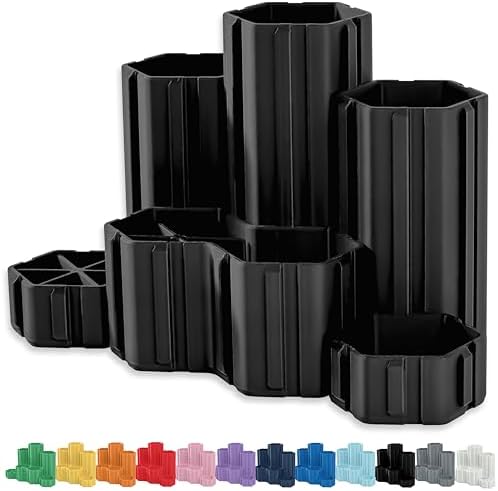 Glassboard Studio Hexaflex Organizer Set - Pen and Pencil Holder for Desk, Versatile Hexagon Design, Adjustable Dividers, 12 Color Options - Desk and Office Organization (Jet Black) by GlassboardStudio