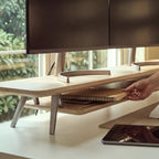 Fenge Dual Monitor Stand Riser, Wooden Desk Shelf with 2-Tier Storage - Image 6