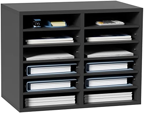VEVOR Literature Organizers, 12 Compartments Office Mailbox with Adjustable Shelves, Wood Literature Sorter 20.4x12x16.1 inches for Office, Home, Classroom, Mailrooms Organization, EPA Certified Grey by VEVOR