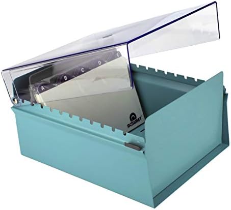 Acrimet 6 x 9 Card File Holder Organizer Box Metal Base Heavy Duty (AZ Index Cards and Divider Included) (Green Color with Crystal Plastic Lid Cover) - Image 4