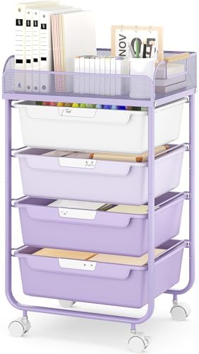 SYKIARIOL 4-Drawer Rolling Storage Cart with Mesh Top,Purple by SYKIARIOL