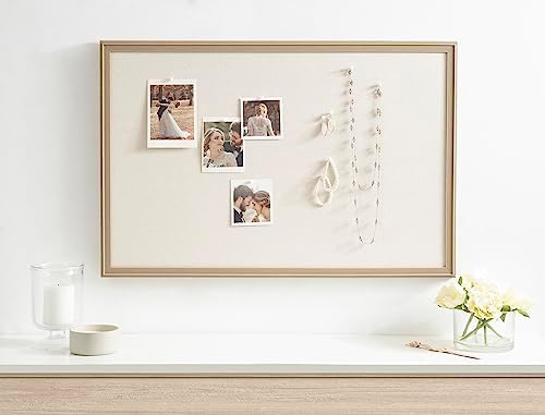 Kate and Laurel Oakhurst Rectangle Framed Linen Fabric Pinboard; 24 x 36; Light Tan; Traditional Decorative Bulletin Board with Stepped Profile and Lightly Distressed Finish - Image 4