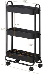 SunnyPoint Slim Rolling Storage Cart, 3 Tier Bathroom Storage Organizer Bathroom, Laundry Utility Cart (Black) - Image 6