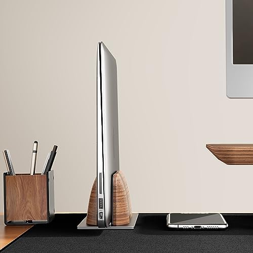 UPERGO Vertical Laptop Stand, Minimalist Wood Holder for MacBook, Walnut - Image 5