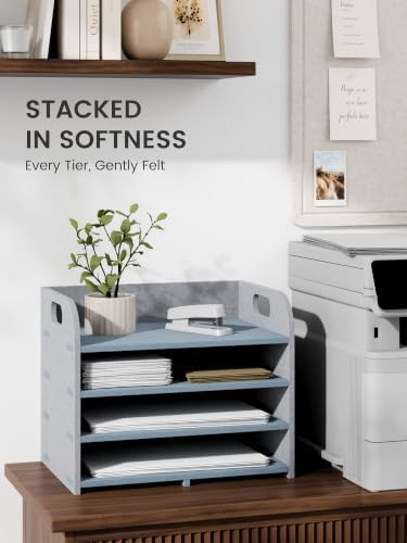 Fluxynara 4-Tier Felt File Organizer with Handles, Harbor Haze - Image 2